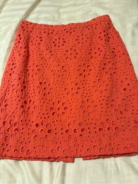 J. Crew Coral Eyelet Pencil Skirt